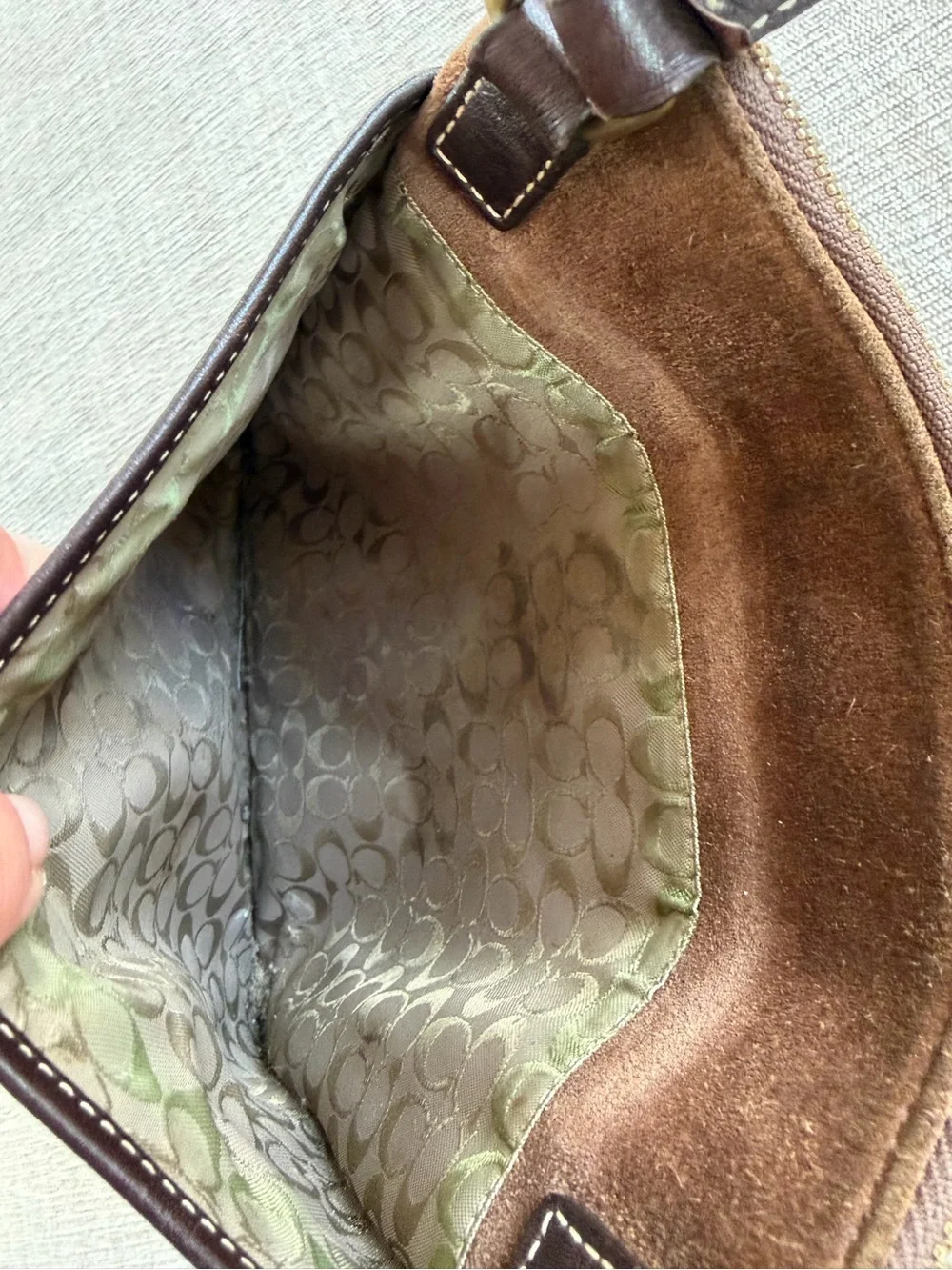 Vintage Y2K Brown Suede Coach Stitch Crossbody Bag.